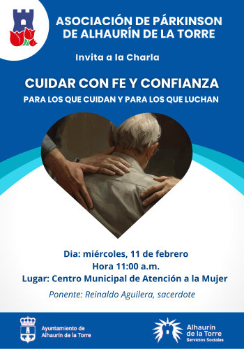 Cartel charla Cuidar con fe y confianza con logos